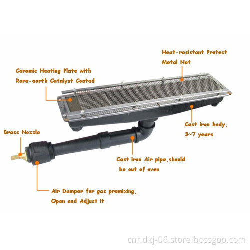 Ceramic heated infrared gas burners for industrial food dryer dehydrator